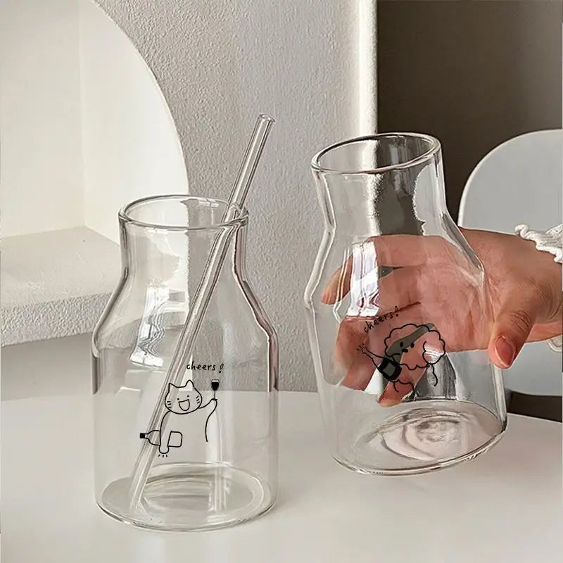 Ins Style Glass Cup, Household Drinking Cup, Simple Cold Brew Coffee Cup, Large Capacity High-value Juice Cup, Straw Cup